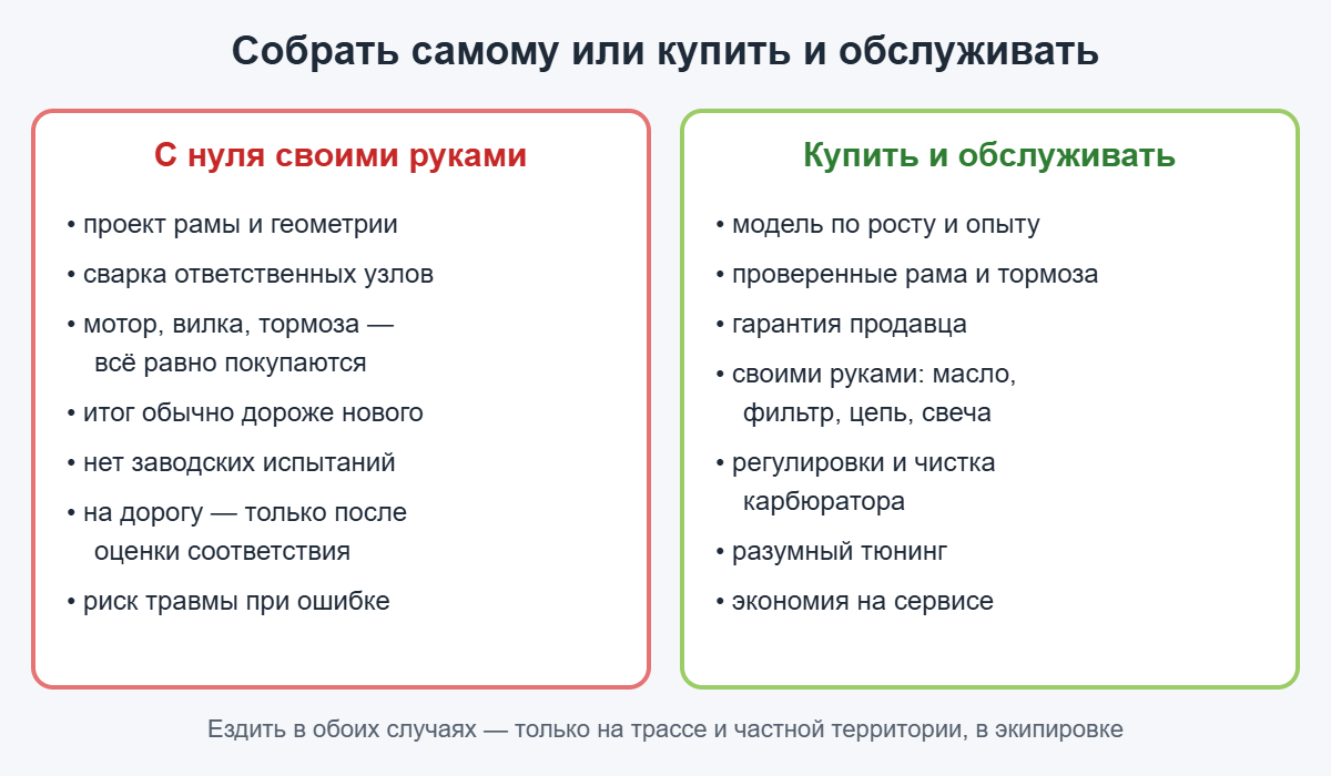 Сравнение: собрать питбайк своими руками с нуля или купить готовый и обслуживать самому