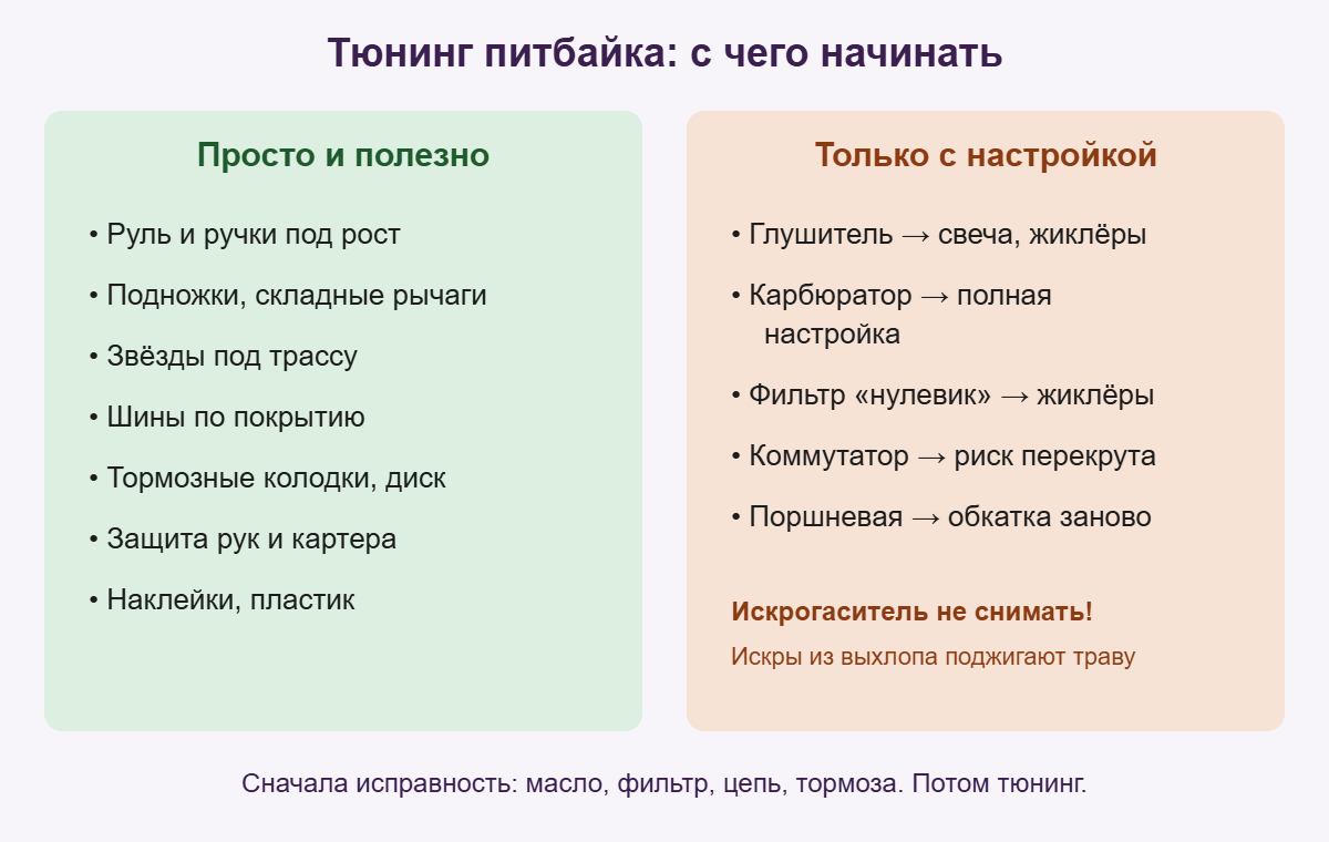 Схема тюнинга питбайка: простые полезные доработки и доработки, требующие настройки